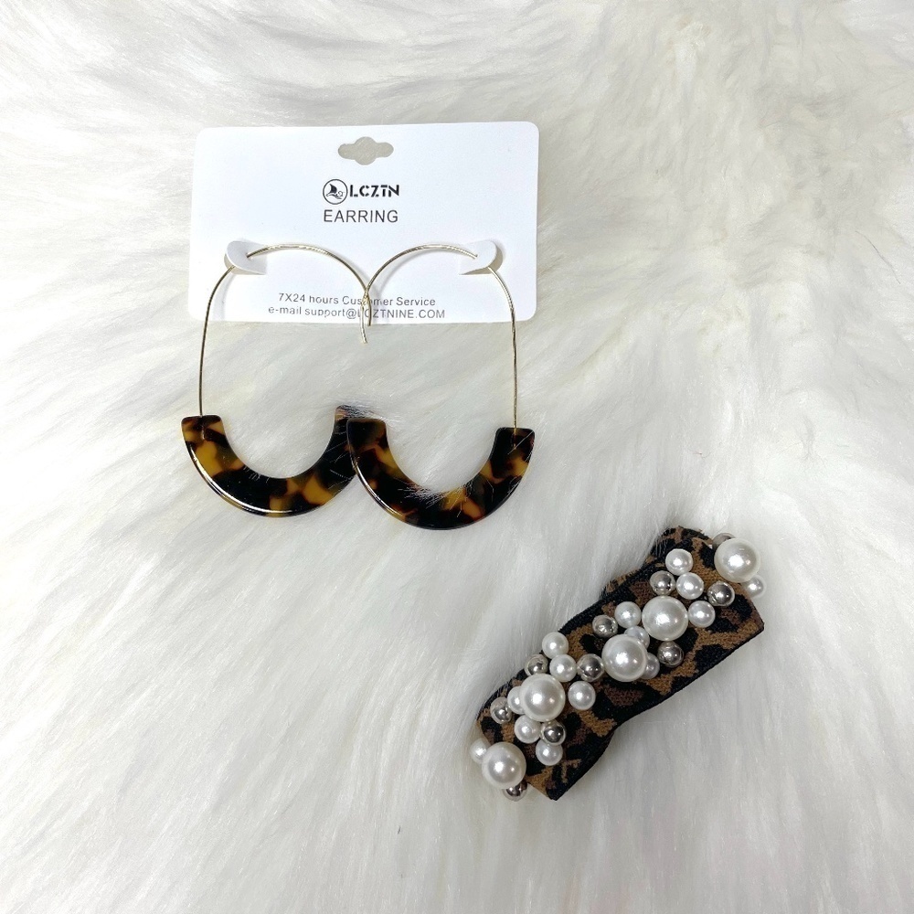 Resin Tortoise Earrings and Hair Tie